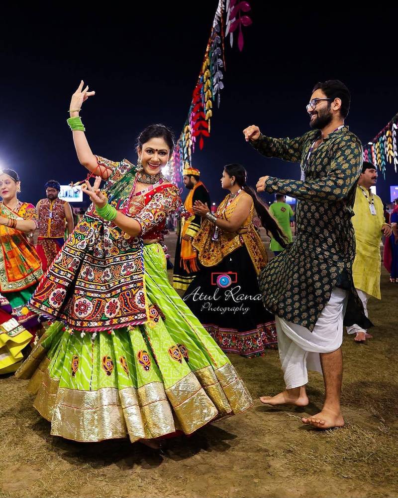 Green Mirror Navratri Lehnega Choli With Dupatta