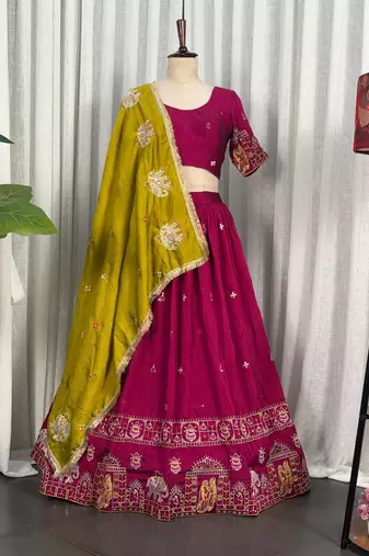 Pink Silk Blend Readymade Navratri Lehenga Choli with Thread & Sequence Work