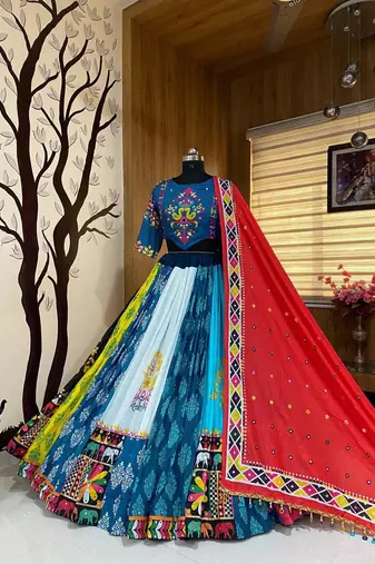 Navy Blue Navratri Lehenga Choli With Dupatta