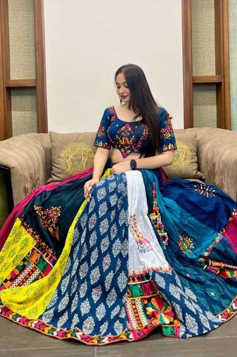 Navy Blue Navratri Lehenga Choli With Dupatta