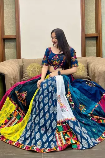 Navy Blue Navratri Lehenga Choli With Dupatta