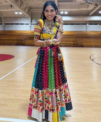 Yellow Mirror Navratri Lehenga Choli With Dupatta 1