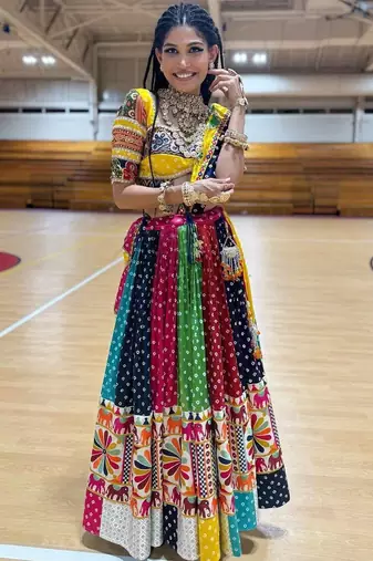 Yellow Mirror Navratri Lehenga Choli With Dupatta