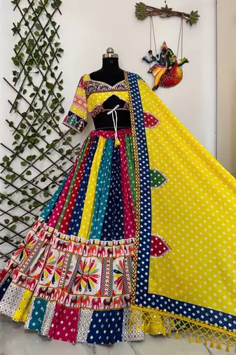 Yellow Mirror Navratri Lehenga Choli With Dupatta