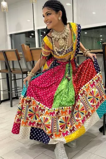 Yellow Mirror Navratri Lehenga Choli With Dupatta