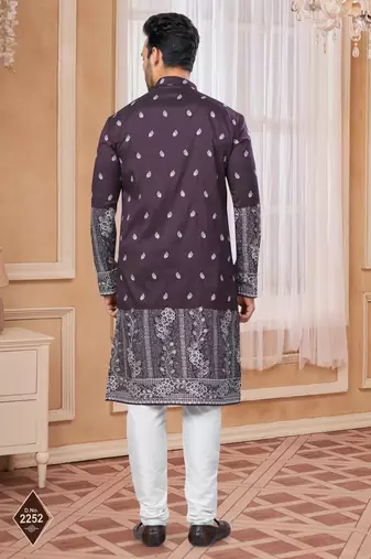 Wine kurta pajama set with zari embroidery & fancy buttons