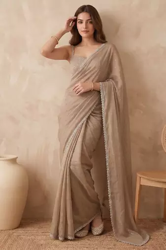 Embellished Sequinned Organza Heavy Work Saree