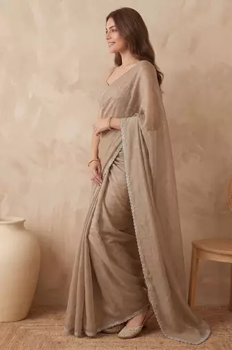 Embellished Sequinned Organza Heavy Work Saree