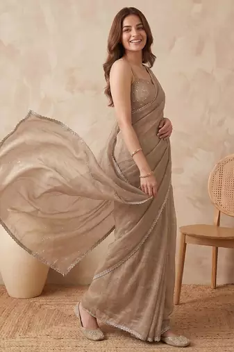 Embellished Sequinned Organza Heavy Work Saree