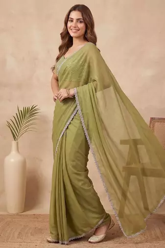 Embellished Sequinned Organza Saree with blouse