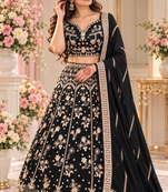 Black Color Sequence,Zari Work And Dori Work Chinon Silk_Blend Lehenga Choli