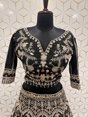 Black Color Sequence,Zari Work And Dori Work Chinon Silk_Blend Lehenga Choli 2