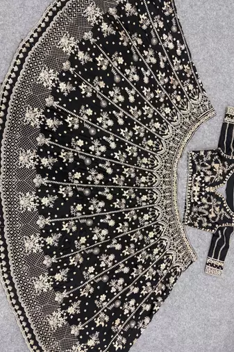 Black Color Sequence,Zari Work And Dori Work Chinon Silk_Blend Lehenga Choli