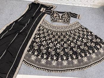 Black Color Sequence,Zari Work And Dori Work Chinon Silk_Blend Lehenga Choli 5