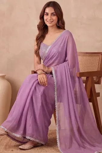 Embellished Sequinned Organza Heavy Work Saree with blouse 