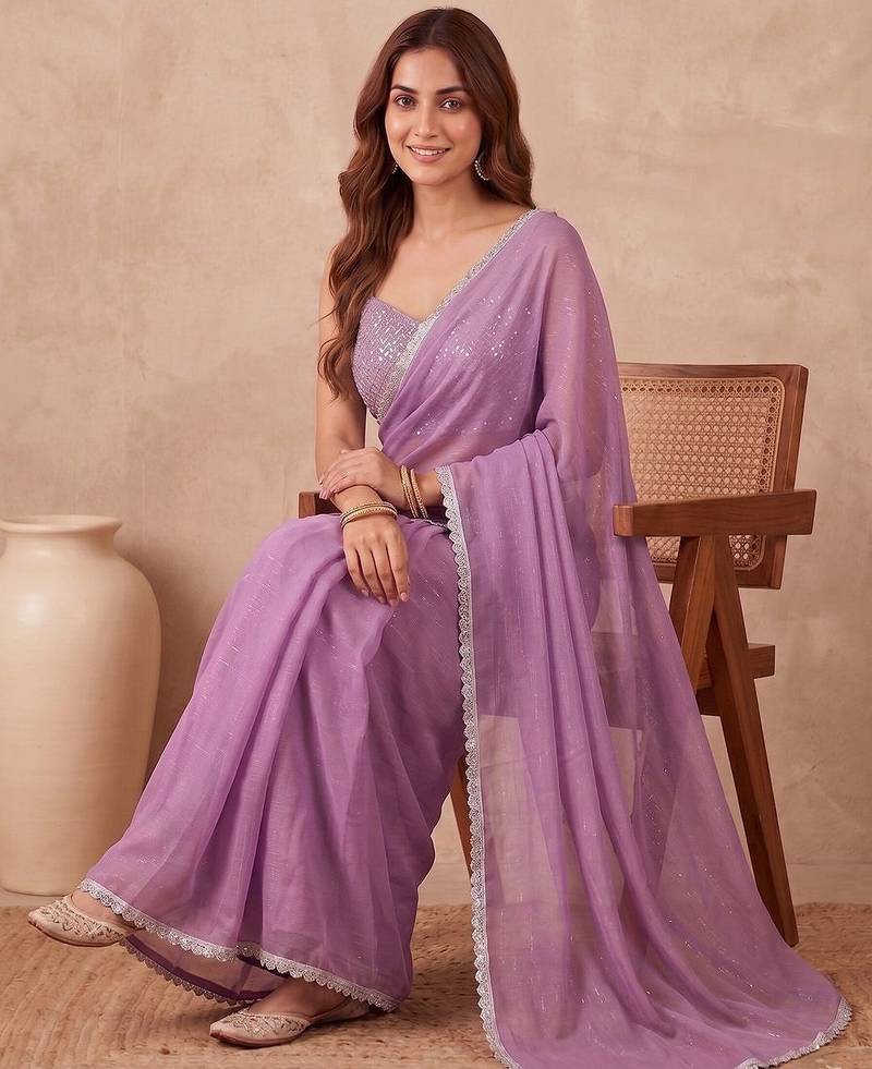 Embellished Sequinned Organza Heavy Work Saree with blouse 