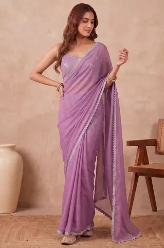 Embellished Sequinned Organza Heavy Work Saree with blouse 
