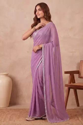 Embellished Sequinned Organza Heavy Work Saree with blouse 