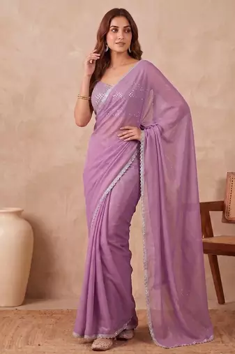 Embellished Sequinned Organza Heavy Work Saree with blouse 