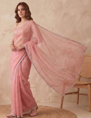 Embellished Sequinned Organza Heavy Work Saree with blouse 1