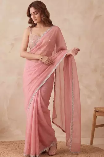 Embellished Sequinned Organza Heavy Work Saree with blouse