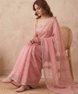 Embellished Sequinned Organza Heavy Work Saree with blouse 4