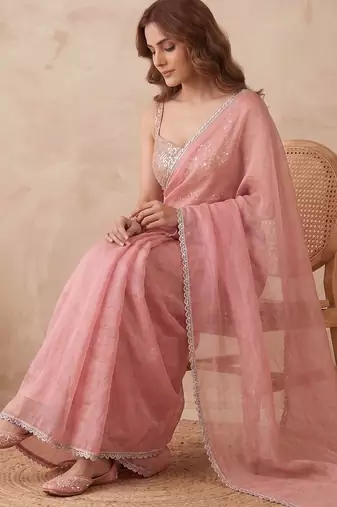 Embellished Sequinned Organza Heavy Work Saree with blouse