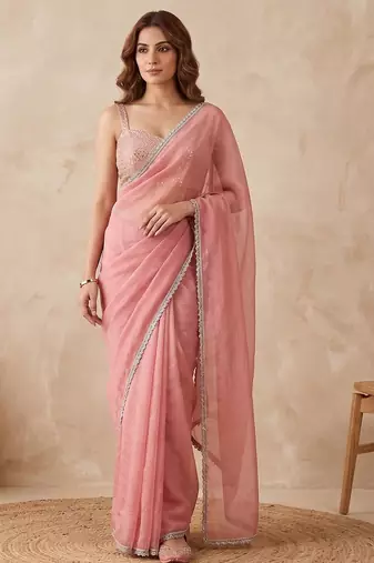 Embellished Sequinned Organza Heavy Work Saree with blouse