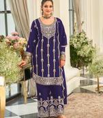 R blue chinon semi stitched suit with embroidery & sequence work