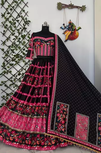 Black Pink Navratri Lehenga Choli With Dupatta
