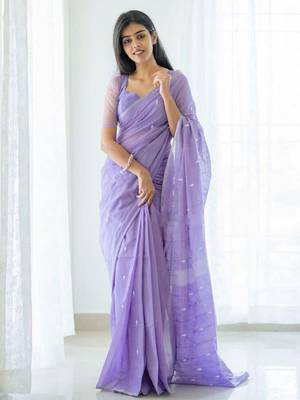 Lavender & Silver-Toned Woven Design Zari Saree with blouse  1