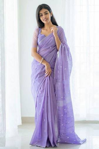 Lavender & Silver-Toned Woven Design Zari Saree with blouse 