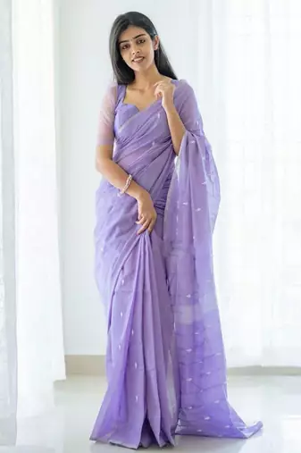 Lavender & Silver-Toned Woven Design Zari Saree with blouse 