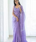 Lavender & Silver-Toned Woven Design Zari Saree with blouse 
