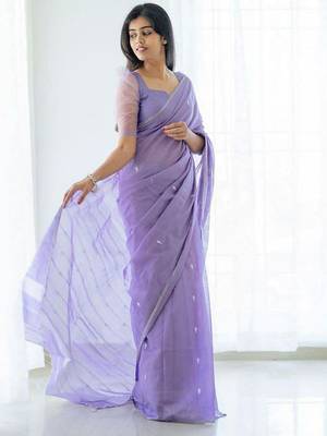 Lavender & Silver-Toned Woven Design Zari Saree with blouse  2