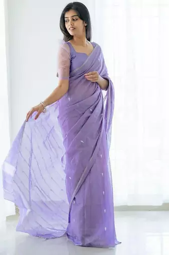 Lavender & Silver-Toned Woven Design Zari Saree with blouse 