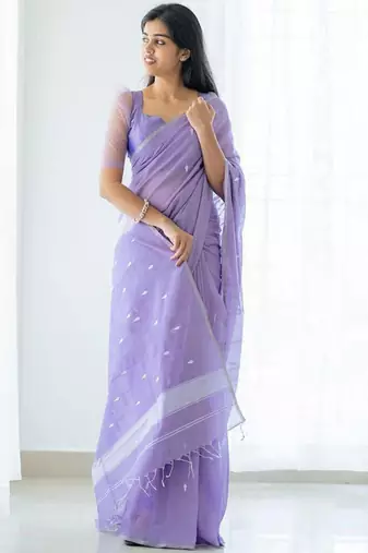 Lavender & Silver-Toned Woven Design Zari Saree with blouse 