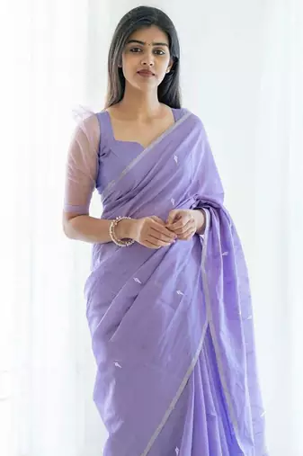 Lavender & Silver-Toned Woven Design Zari Saree with blouse 
