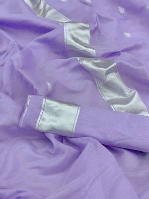 Lavender & Silver-Toned Woven Design Zari Saree with blouse  6