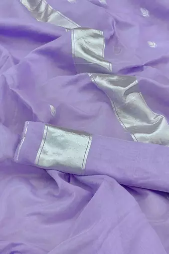 Lavender & Silver-Toned Woven Design Zari Saree with blouse 