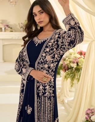 Navy chinon readymade anarkali suit with embroidery & sequence work 2