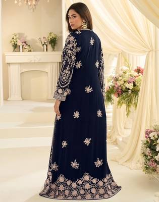 Navy chinon readymade anarkali suit with embroidery & sequence work 3