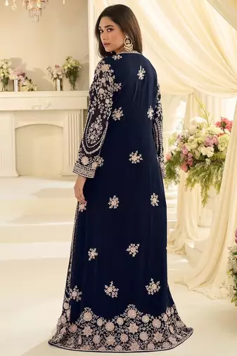 Navy chinon readymade anarkali suit with embroidery & sequence work