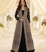 Black chinon readymade anarkali suit with embroidery & sequence work