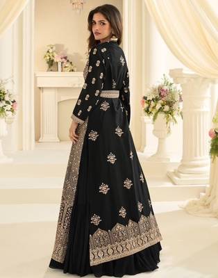 Black chinon readymade anarkali suit with embroidery & sequence work 3