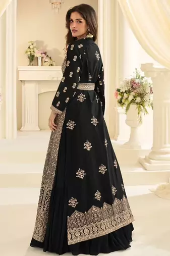 Black chinon readymade anarkali suit with embroidery & sequence work