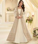 Off white chinon readymade anarkali suit with embroidery & sequence work