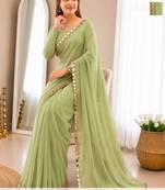 Lime green Mirror Work Georgette Saree with blouse