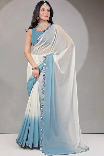 Ombre Mirror Work Georgette Saree with blouse