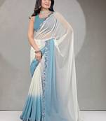 Ombre Mirror Work Georgette Saree with blouse
